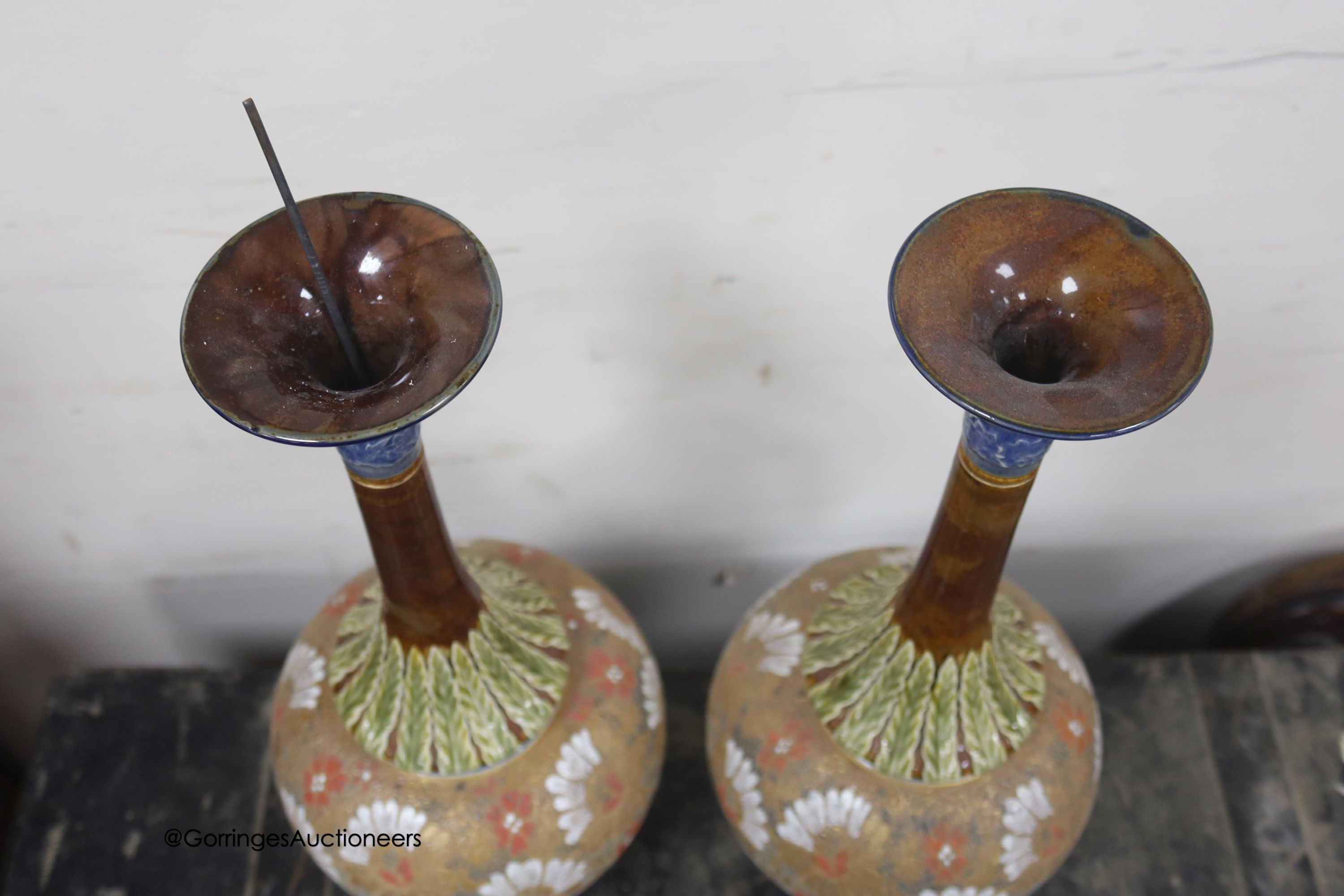 A pair of Doulton & Slater's Patent vases, 39cm